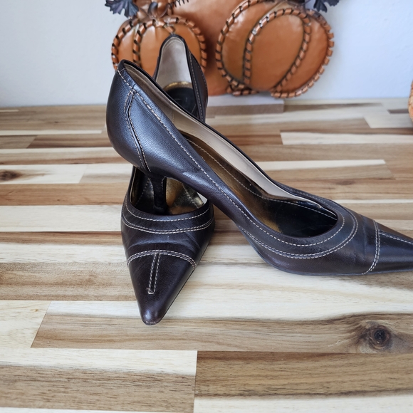 Coach Adena Dark Brown Leather Heels - Picture 1 of 10